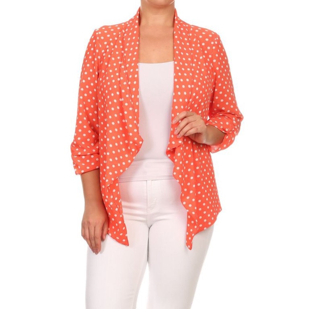 Kaii Orange Polka Dot Trendy Style Open Front Print Cardigan /Duster Size Large